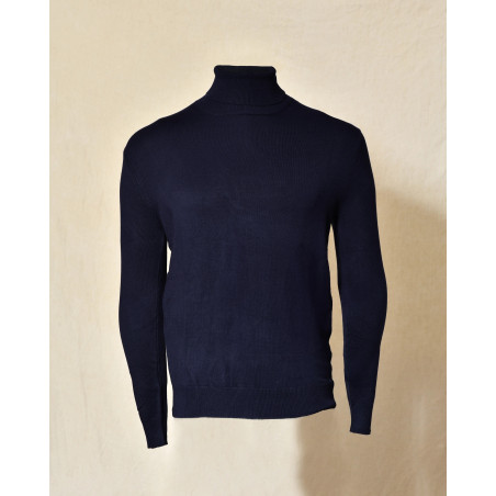 Pull en maille col roulé bleu marine Over-D