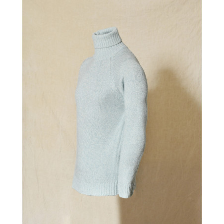 Pull en maille chinée à col roulé bleu Over-D
