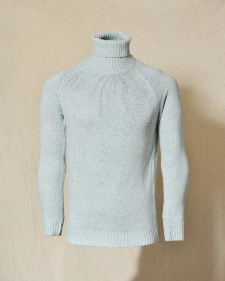Pull en maille chinée à col roulé bleu Over-D