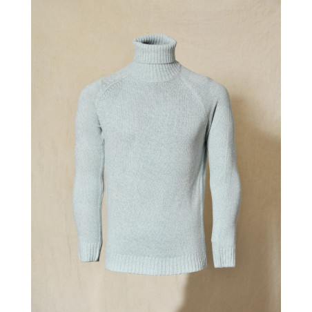 Pull en maille chinée à col roulé bleu Over-D