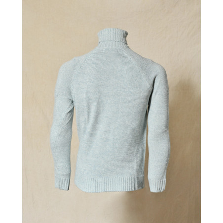 Pull en maille chinée à col roulé bleu Over-D