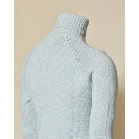 Pull en maille chinée à col roulé bleu Over-D