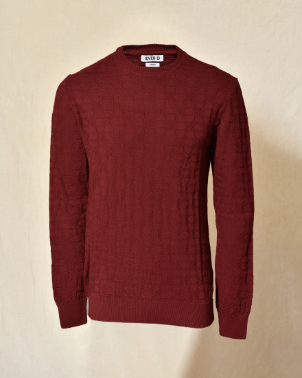 Pull en maille rouge foncé contrastant Over-D