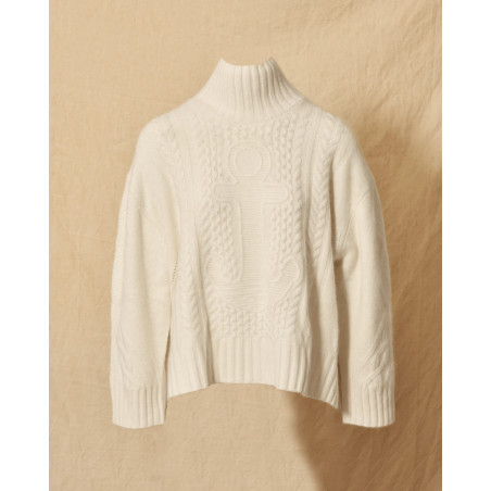 Pull en laine torsadée à col roulé écru Ma Petite Capsule
