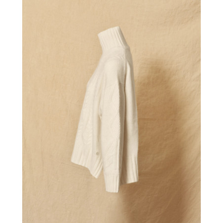 Pull en laine torsadée à col roulé écru Ma Petite Capsule