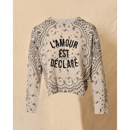 Pull écru en laine à motif bandana noir Ma Petite Capsule
