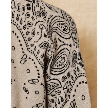 Pull écru en laine à motif bandana noir Ma Petite Capsule