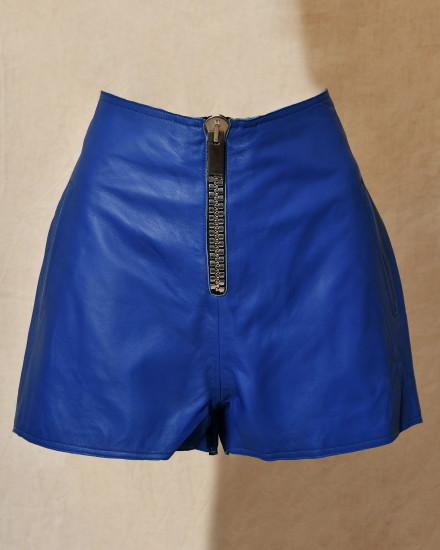 Short en cuir bleu à zip Possery