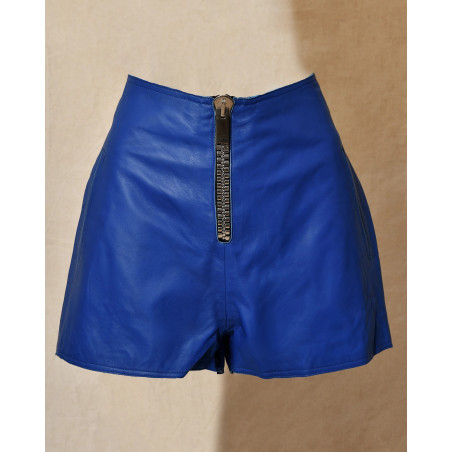 Short en cuir bleu à zip Possery
