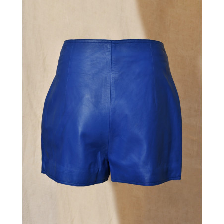 Short en cuir bleu à zip Possery
