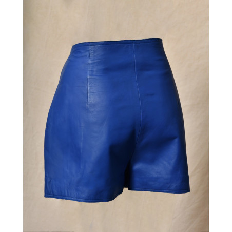 Short en cuir bleu à zip Possery