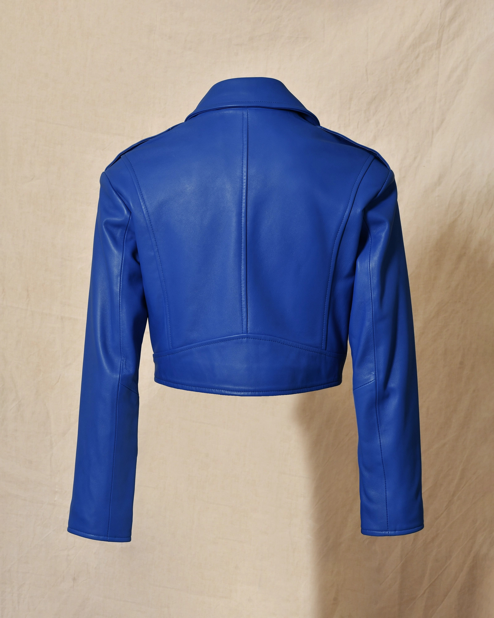 Veste en cuir bleu à multi zip Possery
