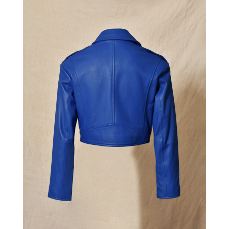 Veste en cuir bleu à multi zip Possery