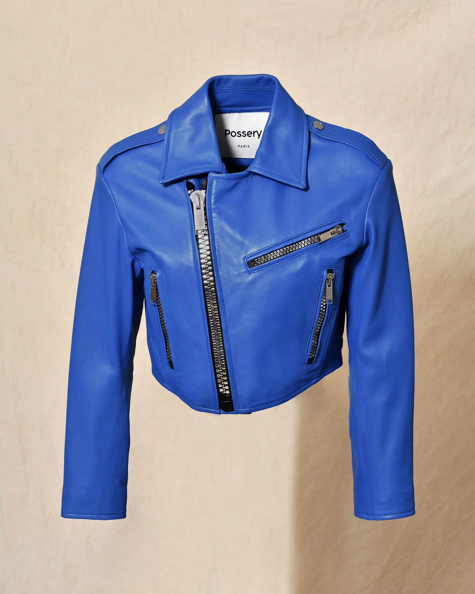Veste en cuir bleu à multi zip Possery