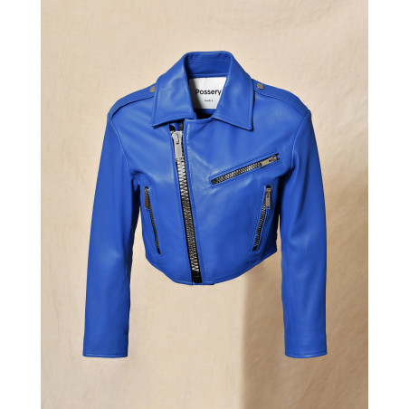 Veste en cuir bleu à multi zip Possery