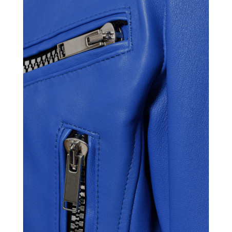 Veste en cuir bleu à multi zip Possery