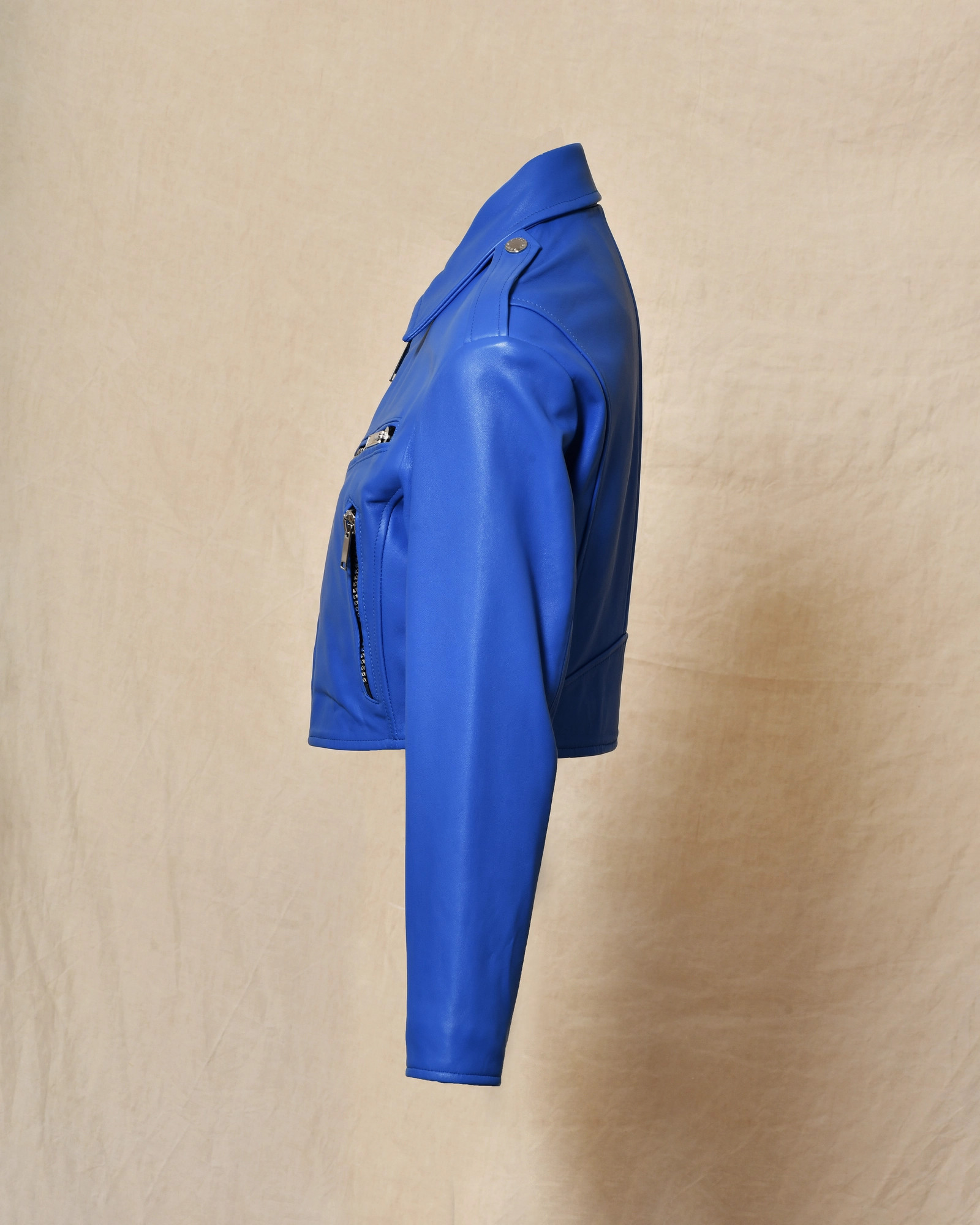 Veste en cuir bleu à multi zip Possery