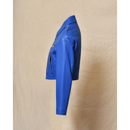 Veste en cuir bleu à multi zip Possery
