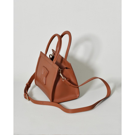 Sac à main en cuir camel à anses arrondies Kassandre