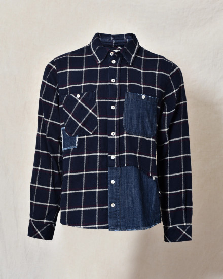 Chemise à carreaux et empiècements denim Front Street
