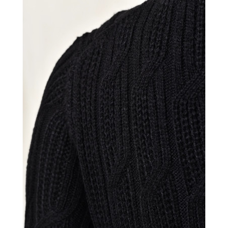 Pull en maille torsadée noir Over-D