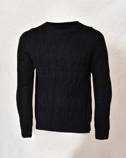 Pull en maille torsadée noir Over-D