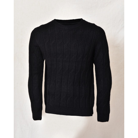 Pull en maille torsadée noir Over-D