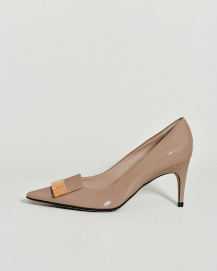 Escarpins vernis à bouts pointus camel Sergio Rossi
