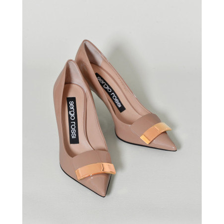 Escarpins vernis à bouts pointus camel Sergio Rossi
