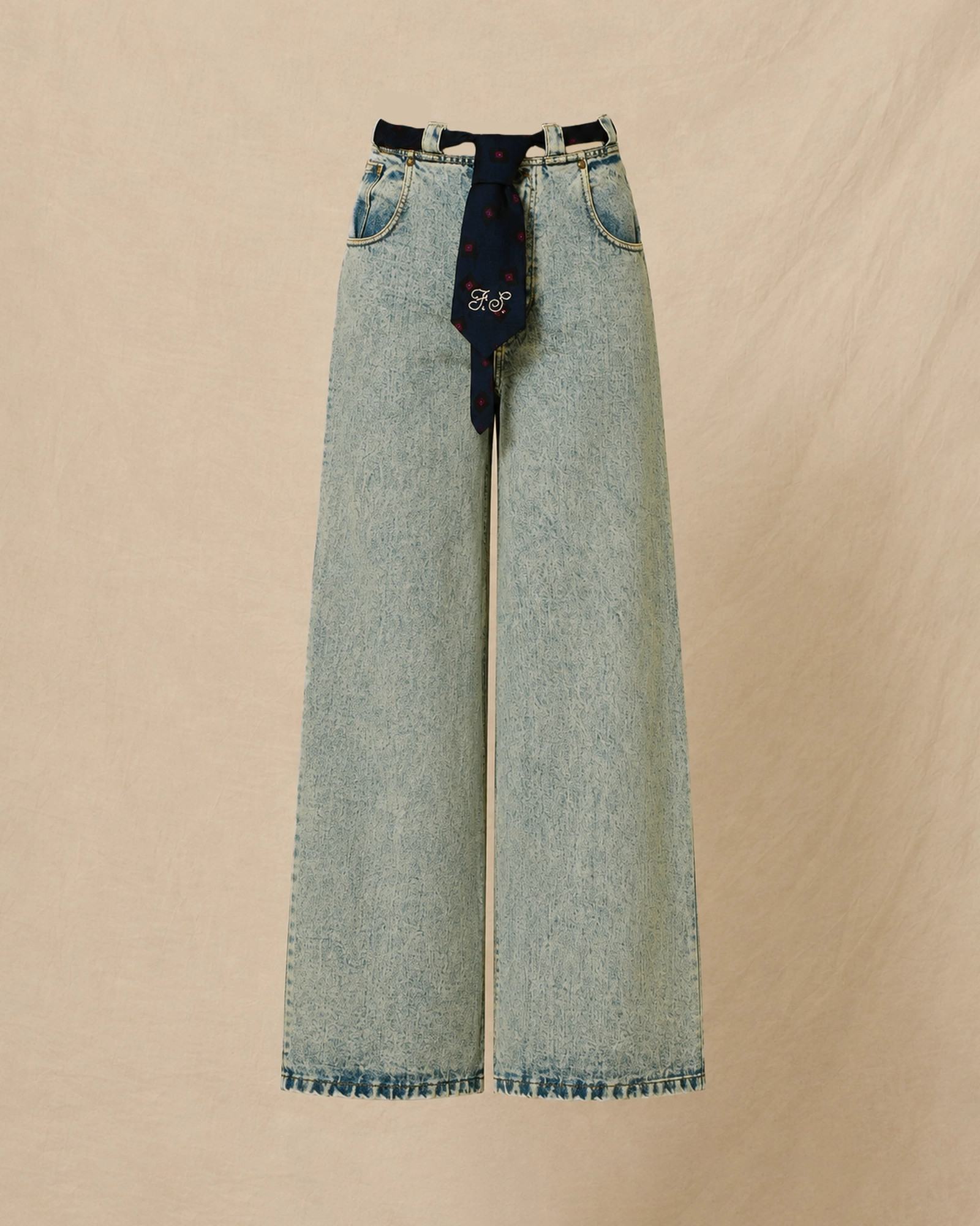 Jean wide leg bleu délavé à ceinture cravate Front Street