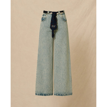 Jean wide leg bleu délavé à ceinture cravate Front Street