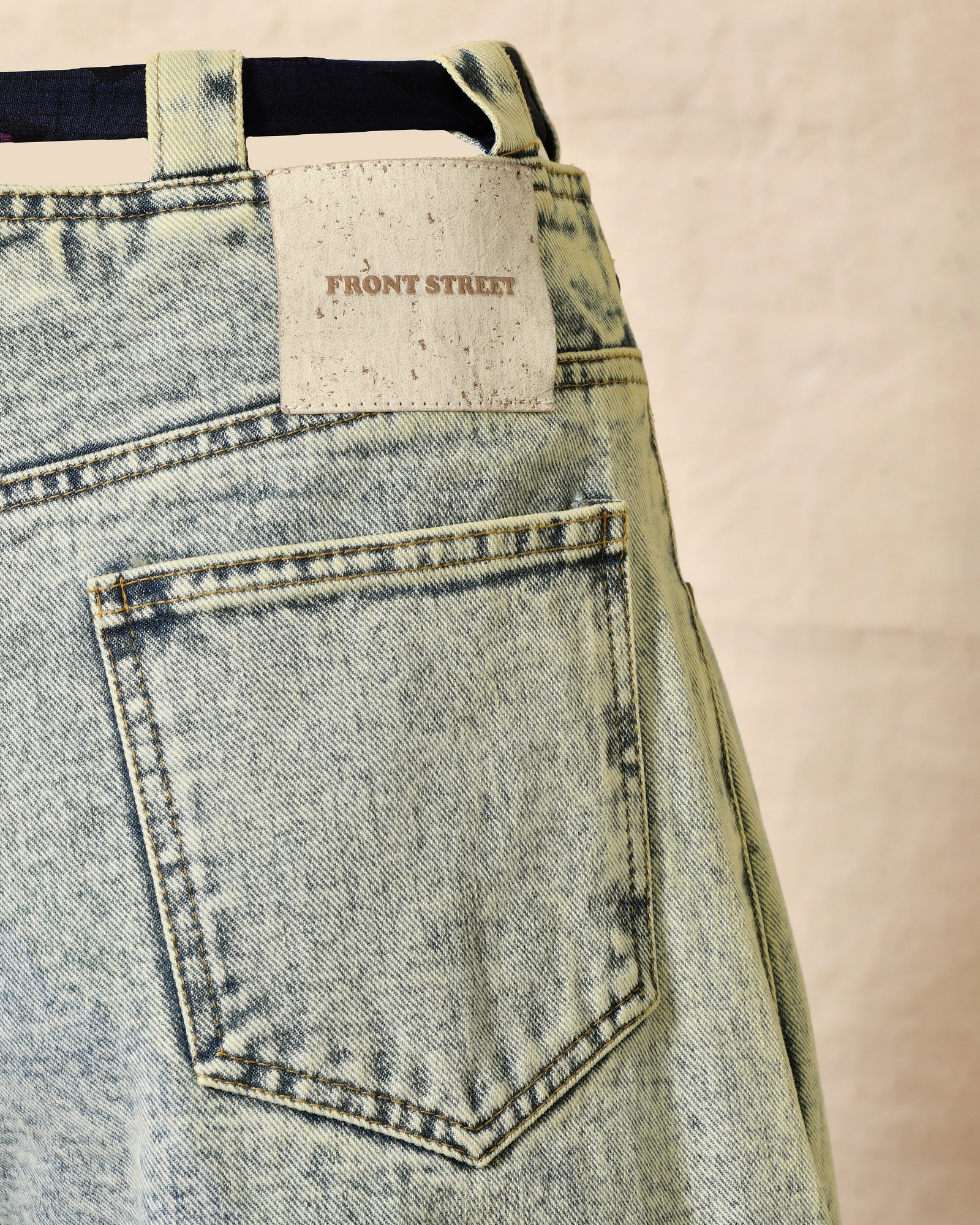 Jean wide leg bleu délavé à ceinture cravate Front Street