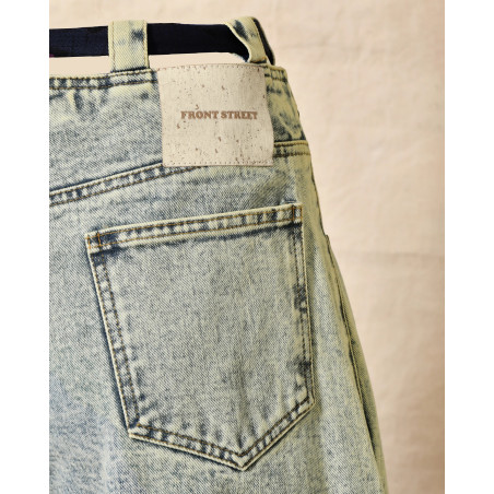 Jean wide leg bleu délavé à ceinture cravate Front Street