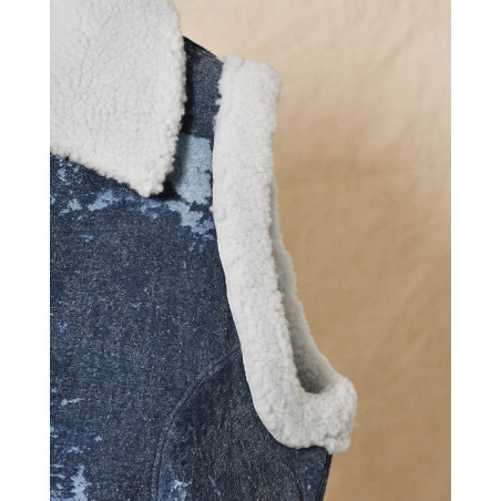 Veste sans manches bleu délavé et peau lainée Possery