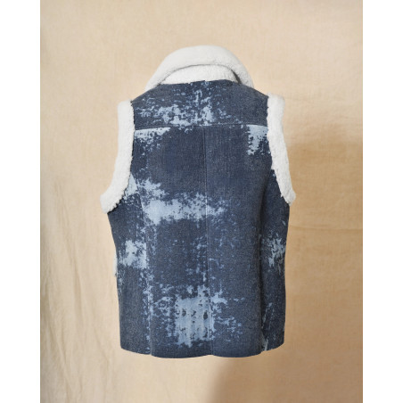 Veste sans manches bleu délavé et peau lainée Possery