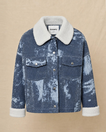 Blouson bleu délavé et peau lainée Possery