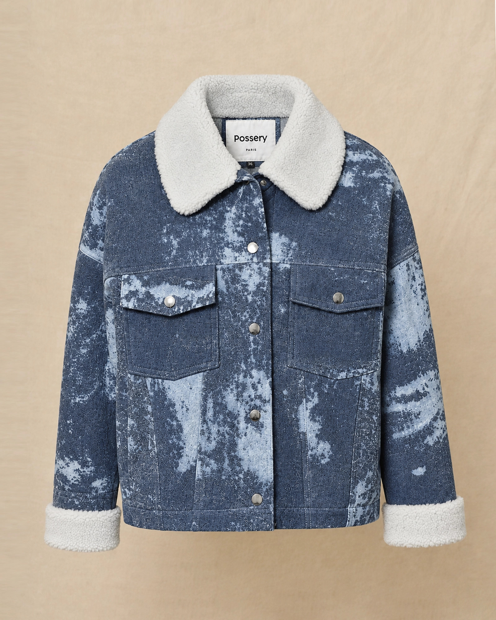 Blouson bleu délavé et peau lainée Possery