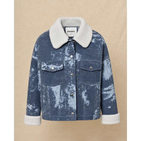 Blouson bleu délavé et peau lainée Possery