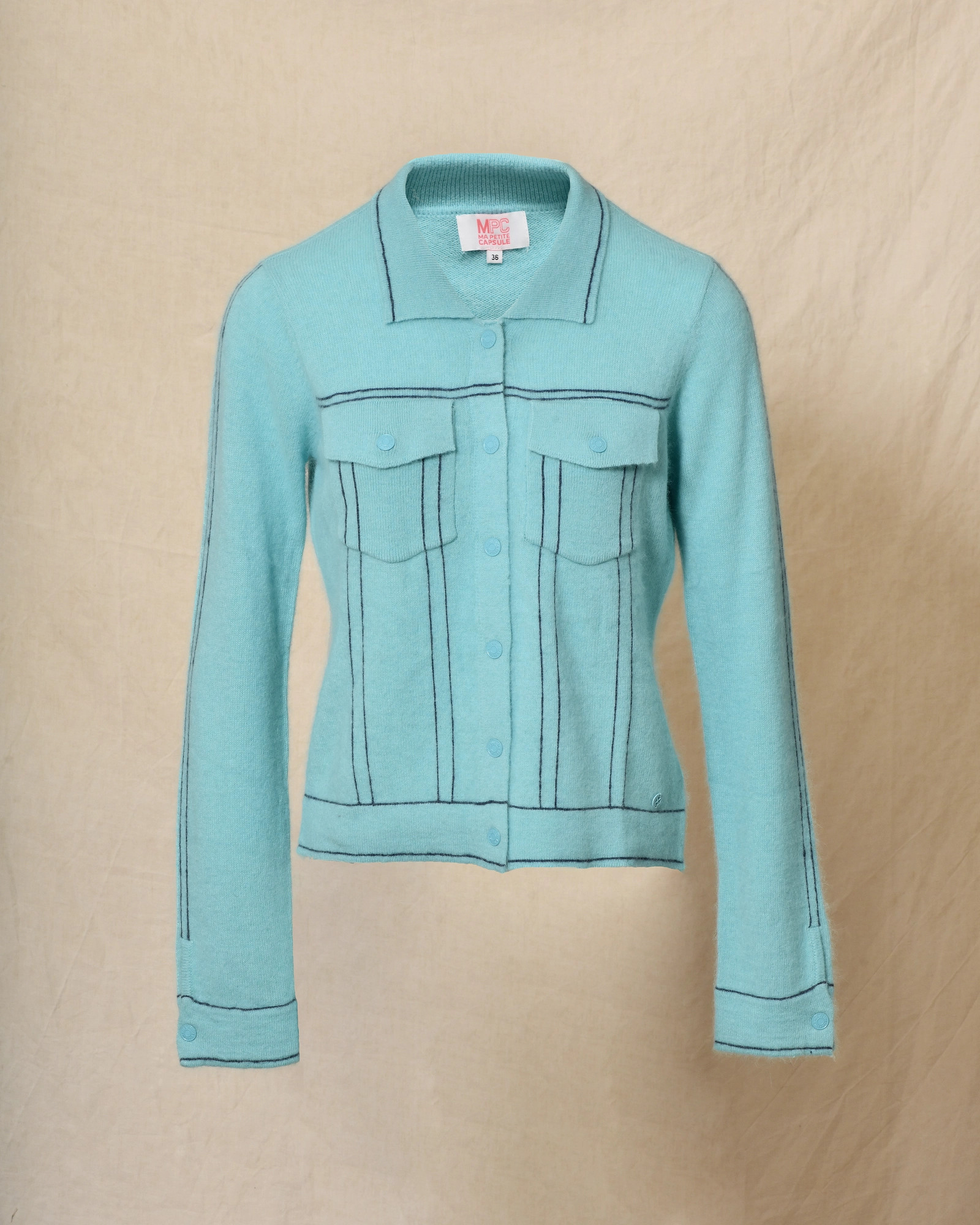 Gilet en maille bleu à surpiqûres contrastantes Ma Petite Capsule