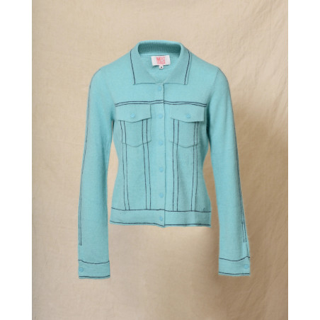 Gilet en maille bleu à surpiqûres contrastantes Ma Petite Capsule
