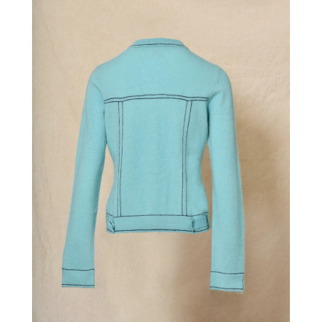 Gilet en maille bleu à surpiqûres contrastantes Ma Petite Capsule