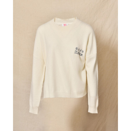 Pull en laine crème à inscriptions brodées bleues Ma Petite Capsule