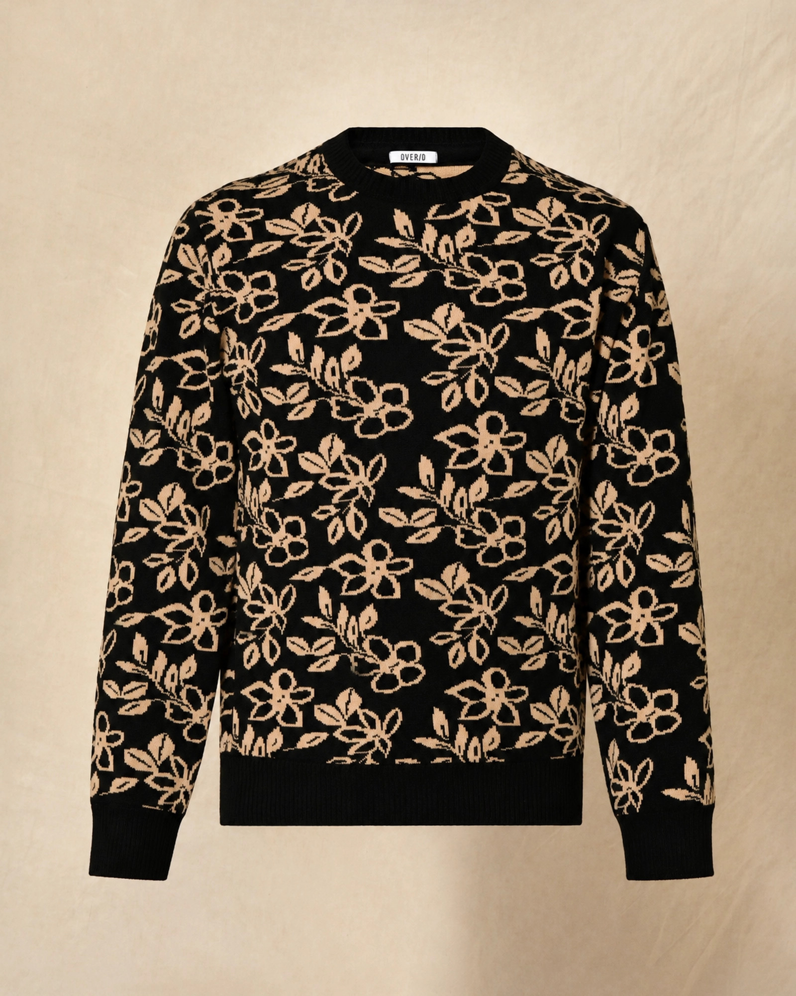 Pull en maille noir à imprimé floral beige Over-D