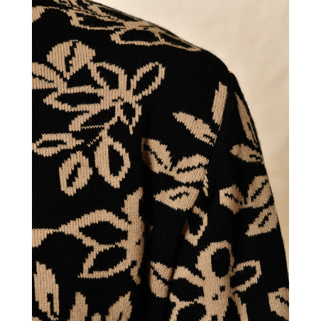 Pull en maille noir à imprimé floral beige Over-D