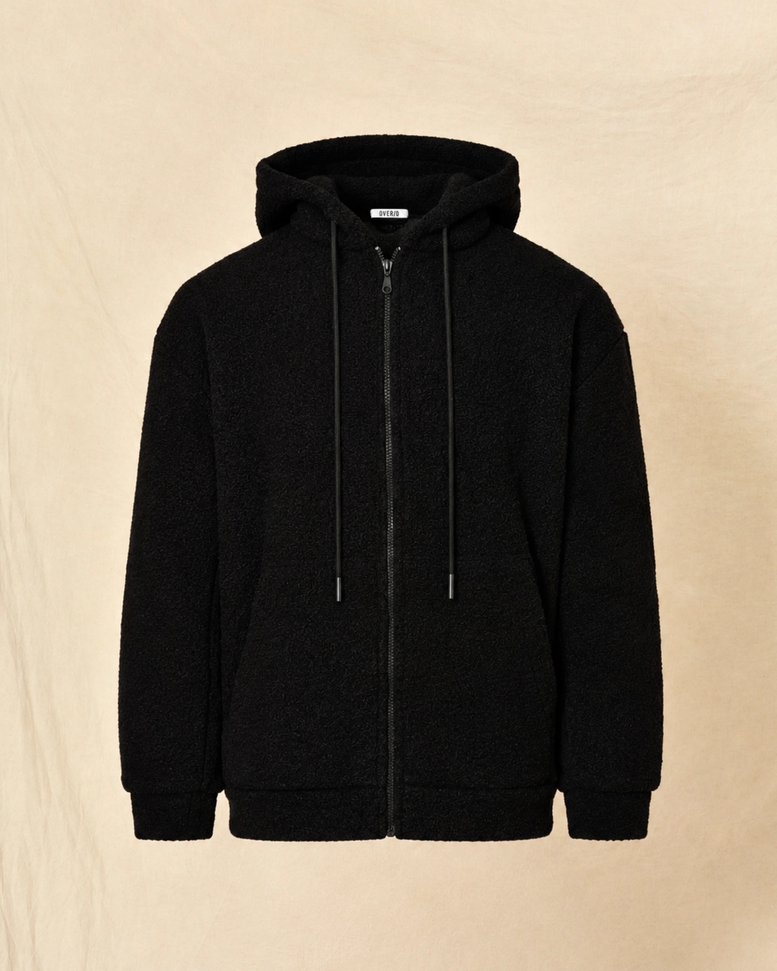 Sweat à capuche zippé en tissu bouclette noir Over-D
