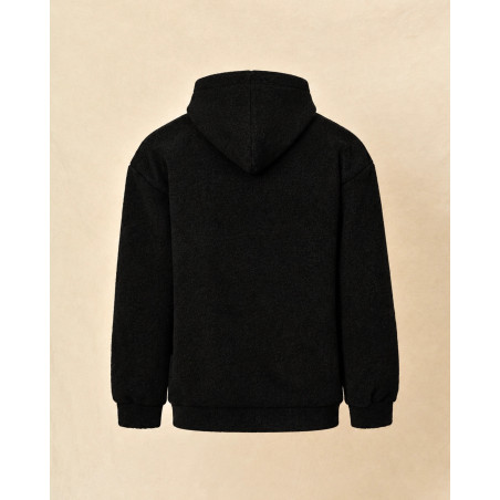 Sweat à capuche zippé en tissu bouclette noir Over-D