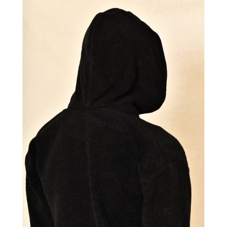 Sweat à capuche zippé en tissu bouclette noir Over-D