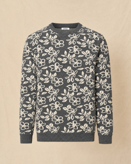 Pull en maille gris à imprimé floral blanc Over-D