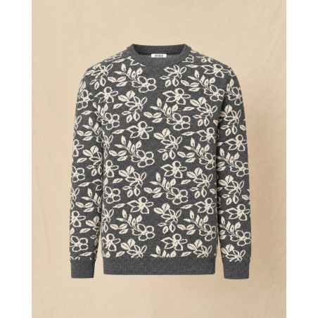 Pull en maille gris à imprimé floral blanc Over-D