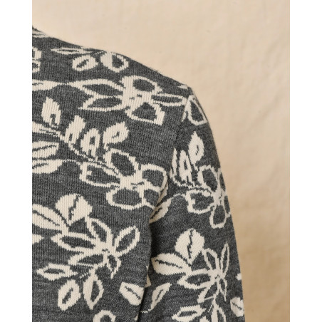 Pull en maille gris à imprimé floral blanc Over-D